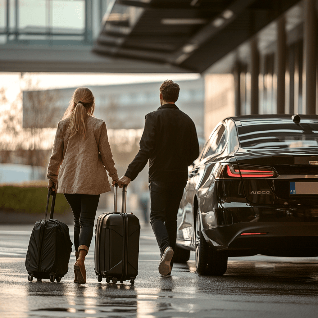 picture of a car picking up a person at an airport