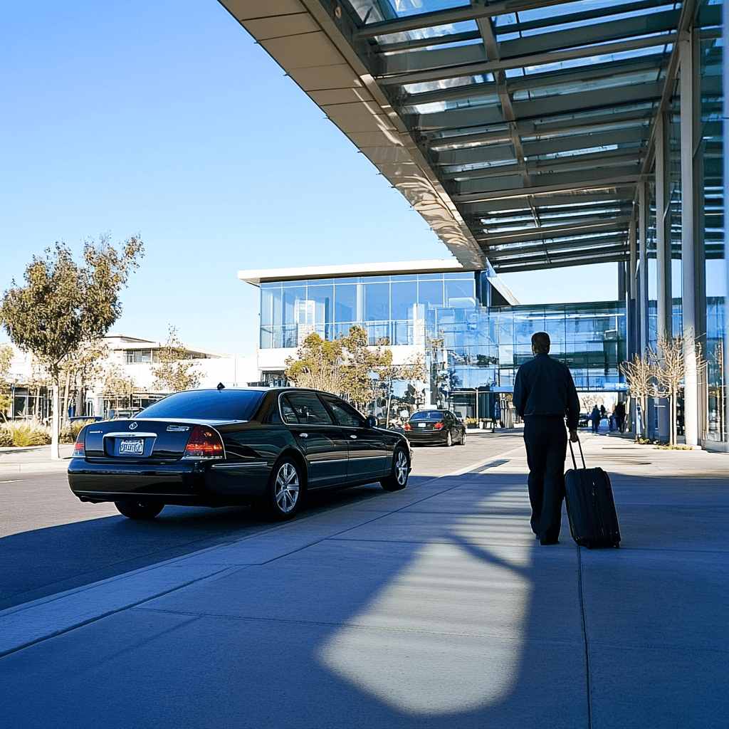 picture of a car picking up a person at an airport